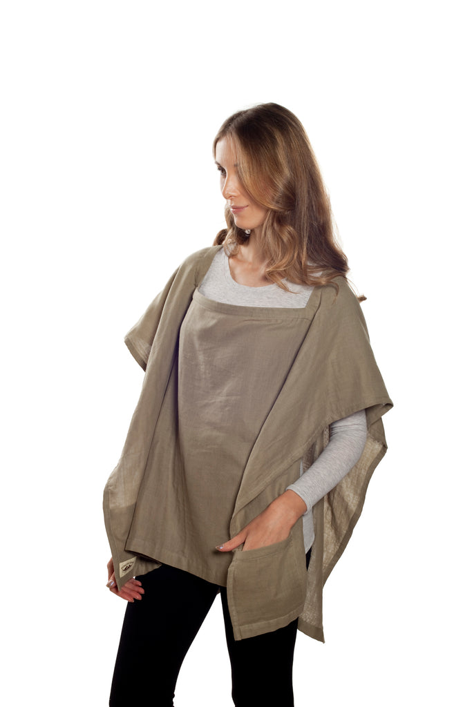 Nursing Cover - 100% Cotton Muslin Olive Square