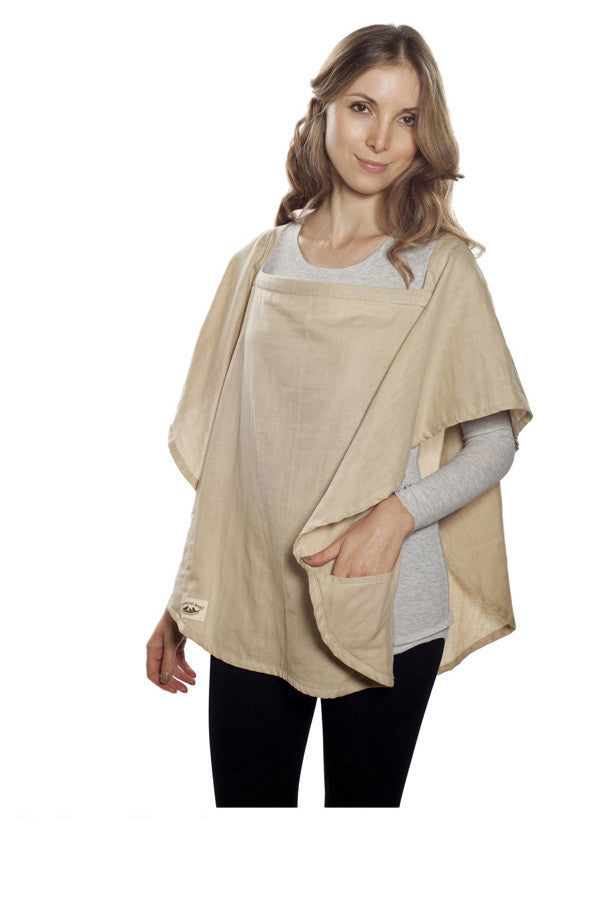 Nursing Cover - 100% Cotton Muslin Beige Oval