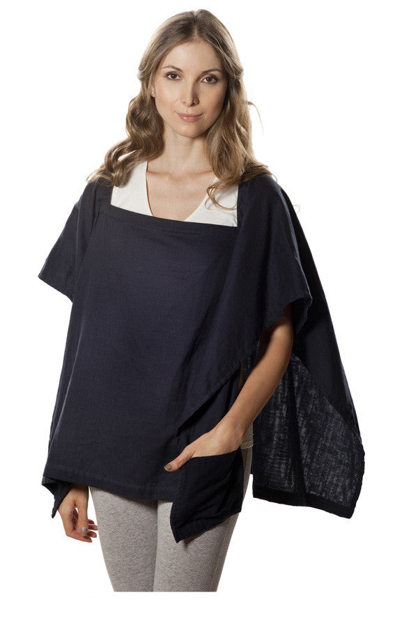 Nursing Cover - 100% Cotton Muslin Navy Square