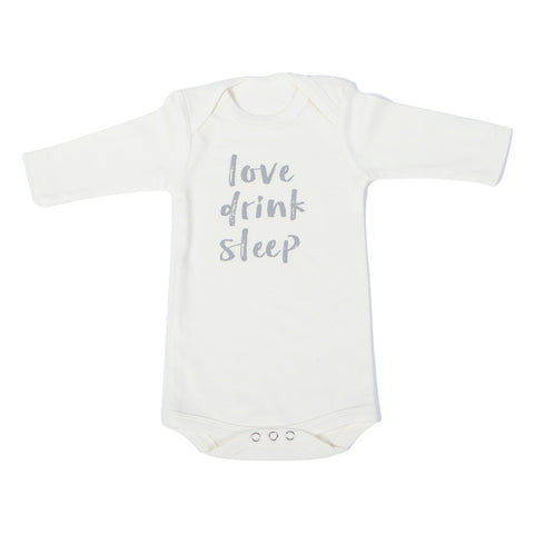 Organic Onesie - Long Sleeve Off White (love, drink, sleep)