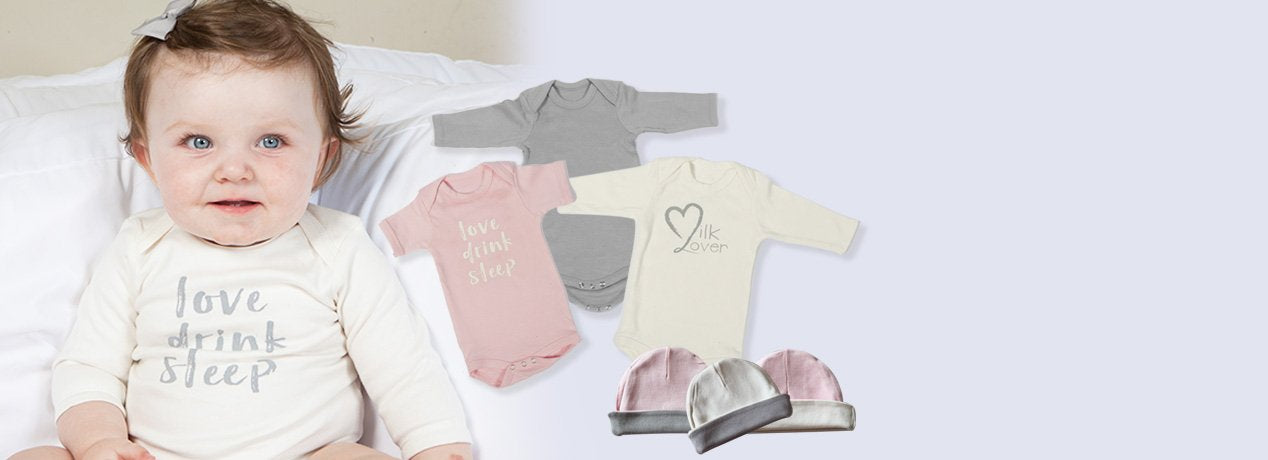 <h2>Organic Layette</h2><p>Stylish baby onesies and hats</p><h3>SHOP NOW ></h3>